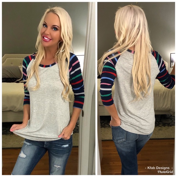 Tops - 💕SO Cute! Multi Stripe Raglan Top!